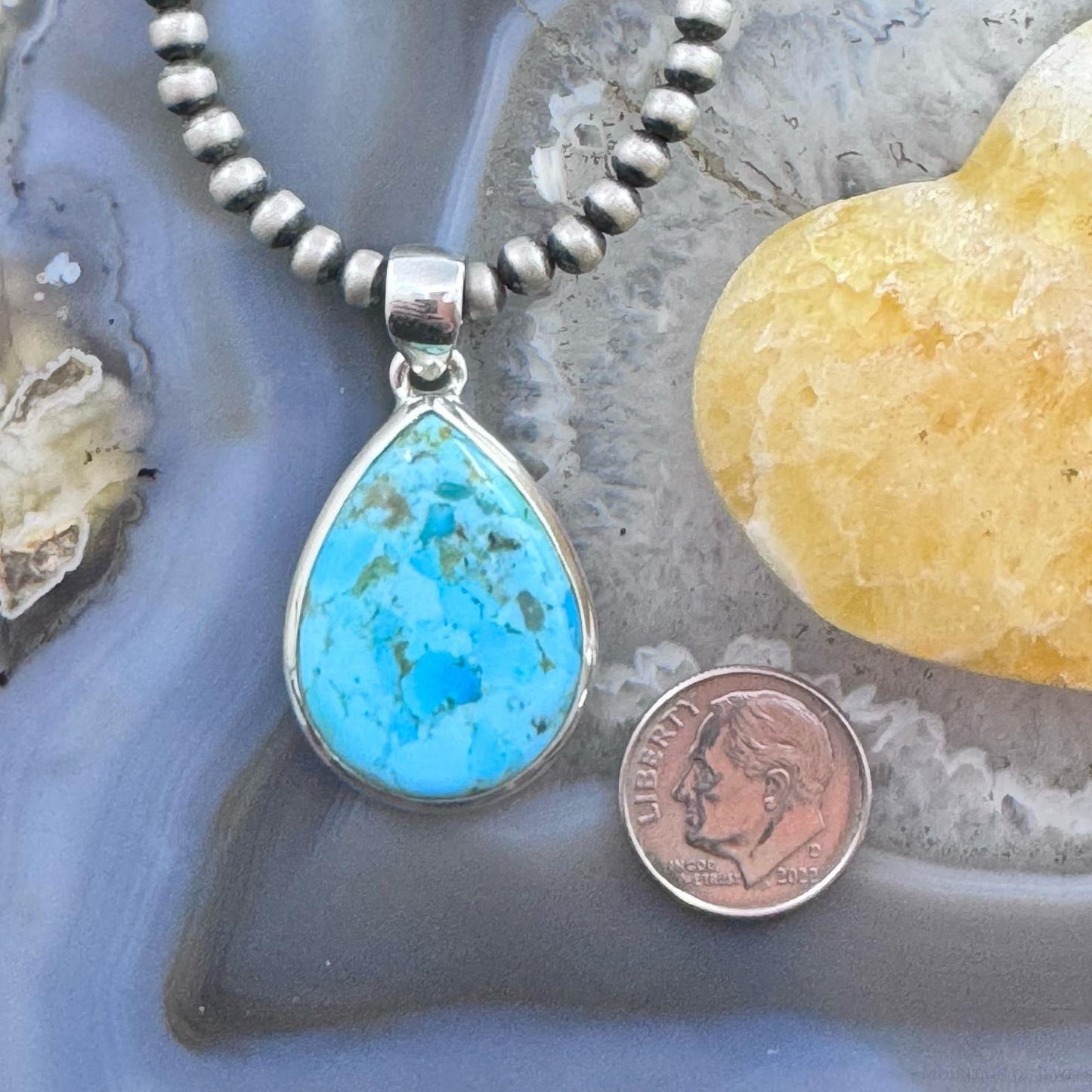 Sterling Silver Southwestern Style Teardrop Apatite Decorated Pendant For Women