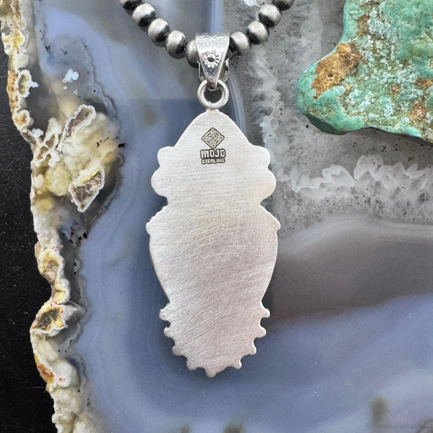 Sterling Silver Southwestern Style Long Turquoise Decorated Pendant For Women