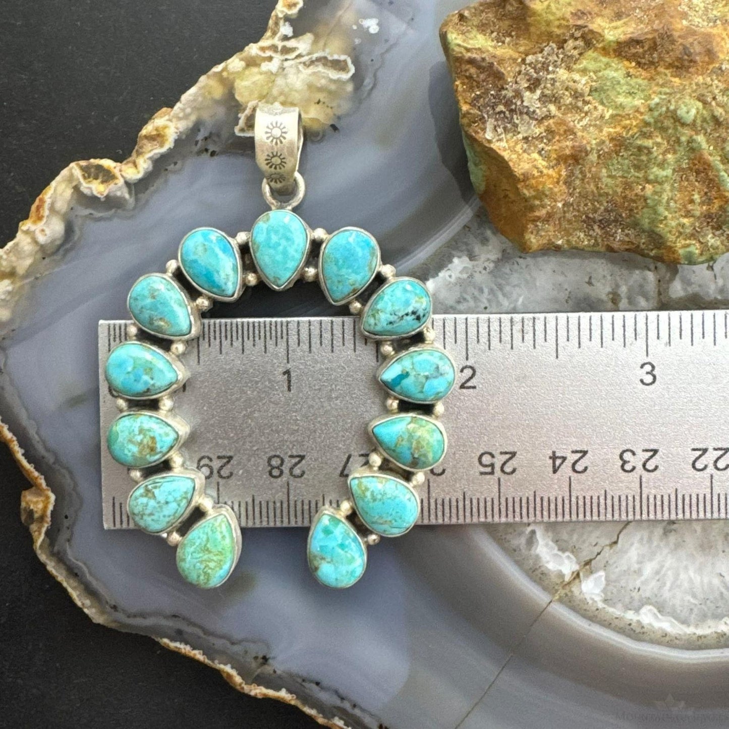 Sterling Silver Southwestern Style Turquoise Decorated Naja Pendant For Women