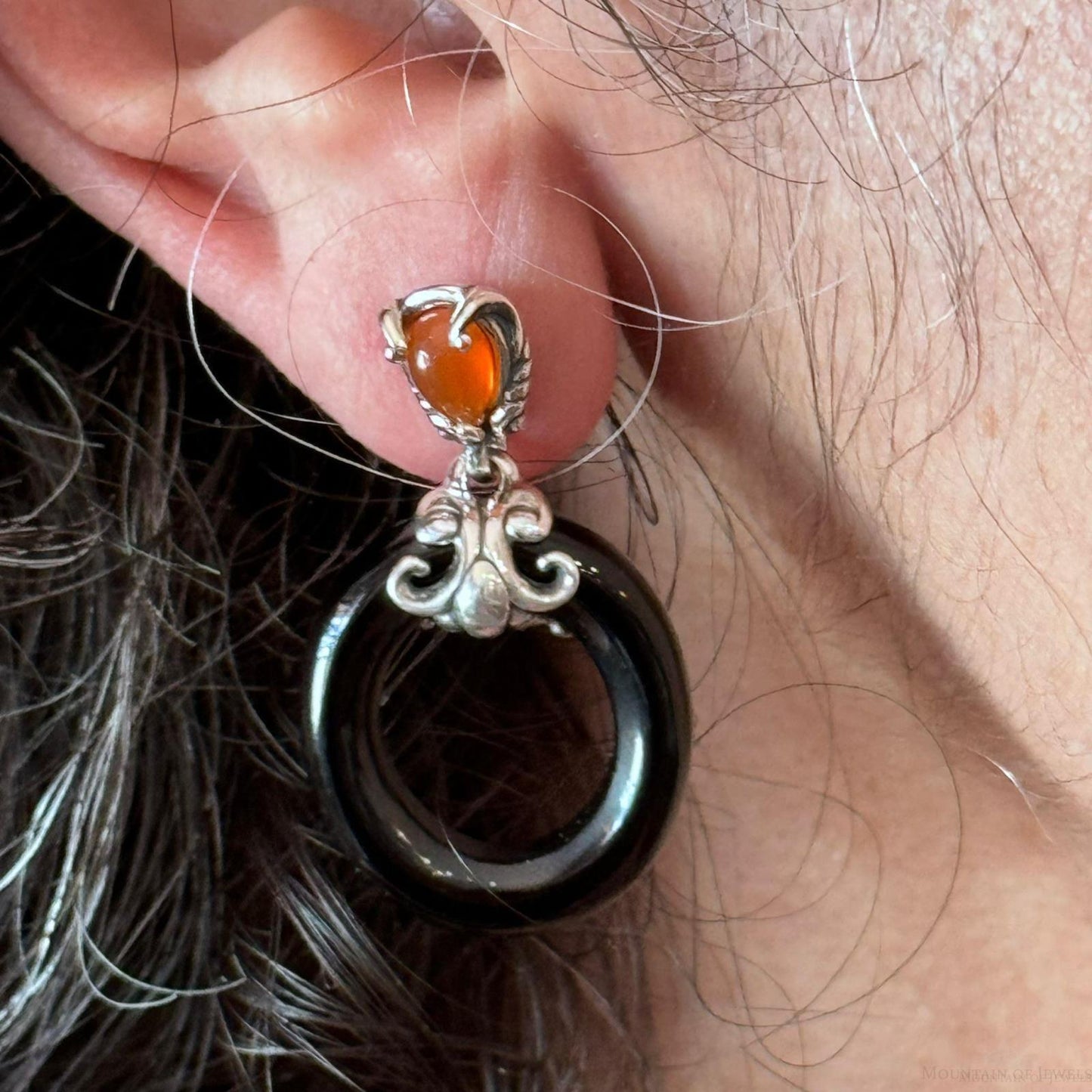 Carolyn Pollack Sterling Silver Onyx Hoop & Carnelian Dangle Earrings For Women