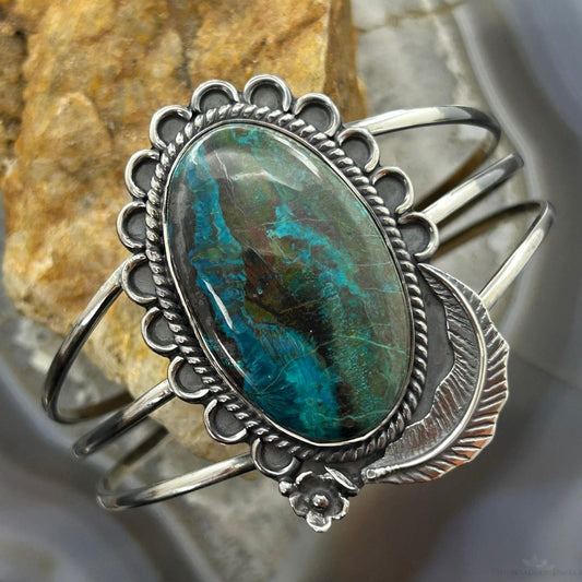 Sterling Silver Southwestern Style Large Oval Shattuckite Bracelet For Women #1
