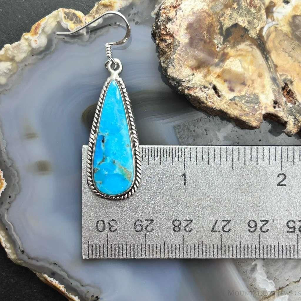 Sterling Silver Southwestern Style Teardrop Mojave Turquoise Dangle Earrings For Women