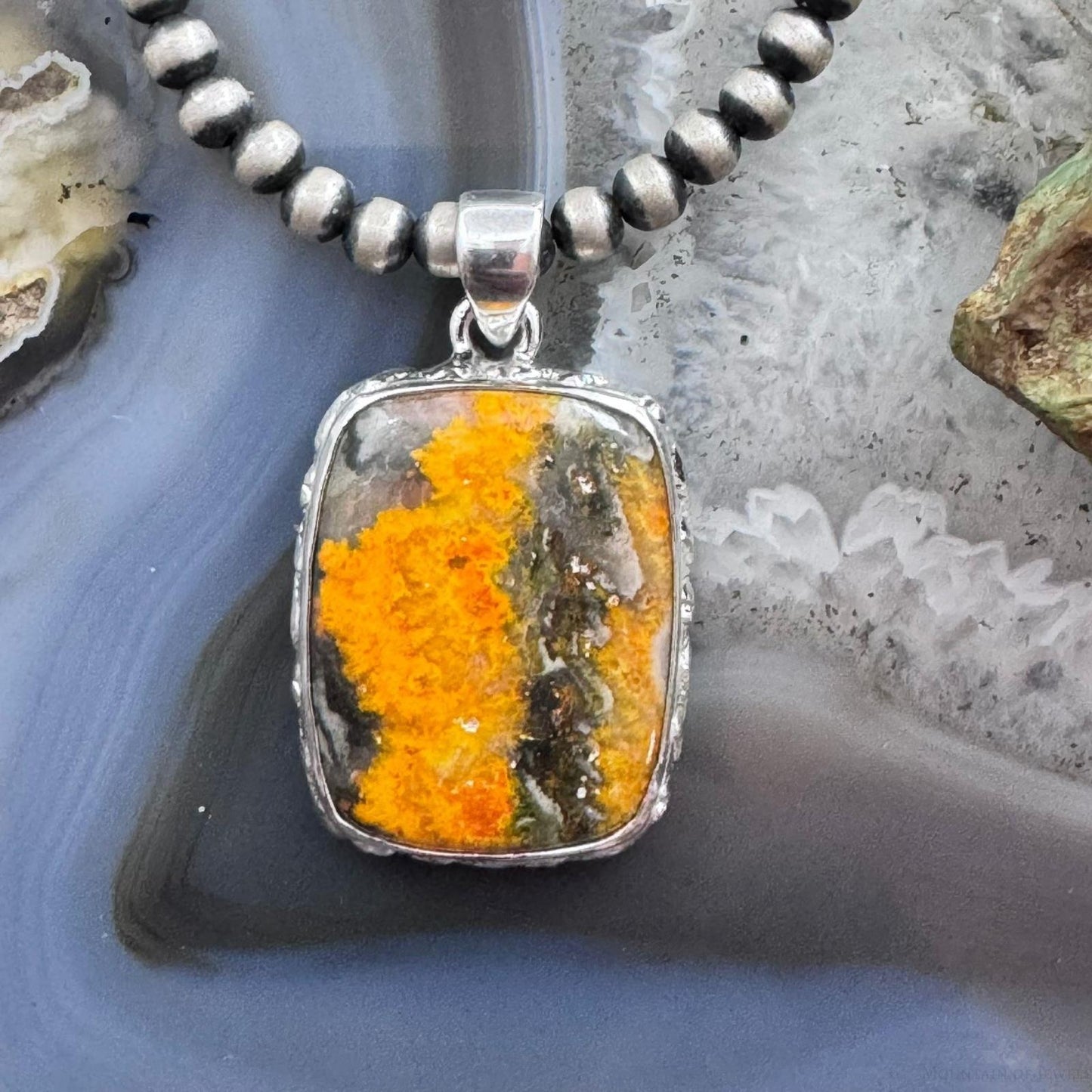 Sterling Silver Southwestern Style Rectangle Eclipse Jasper Pendant For Women