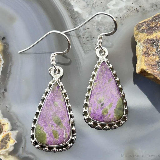 Sterling Silver Southwestern Style Teardrop Stichtite Dangle Earrings For Women