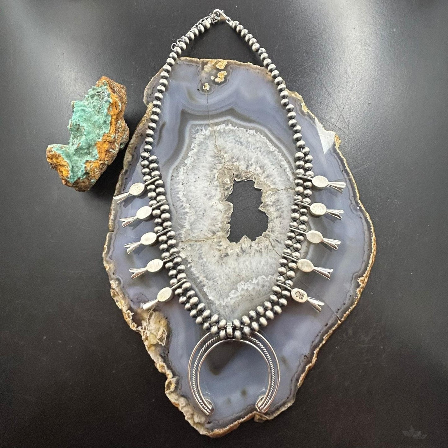 Sterling Silver Southwestern Style Turquoise Squash Blossom Necklace For Women