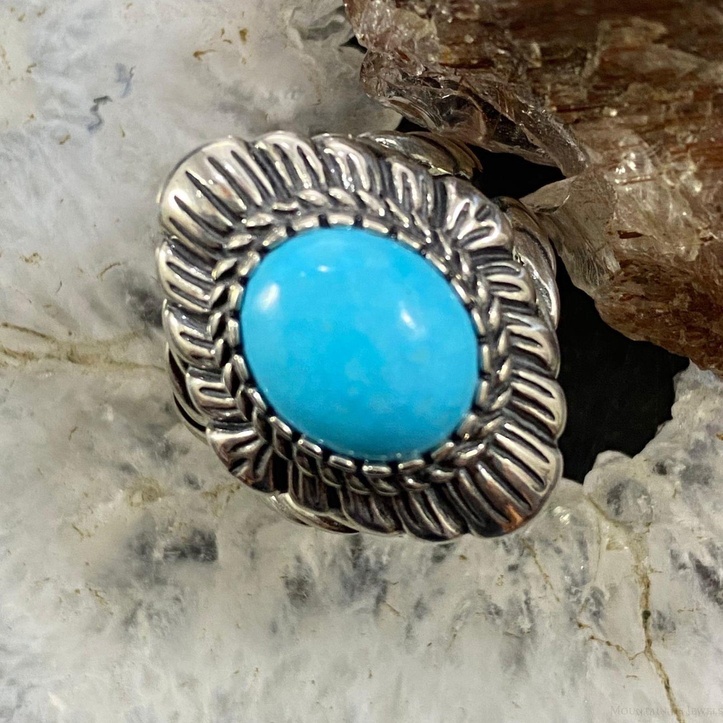 Carolyn Pollack Southwestern Style Sterling Silver Oval Turquoise Decorated Ring For Women