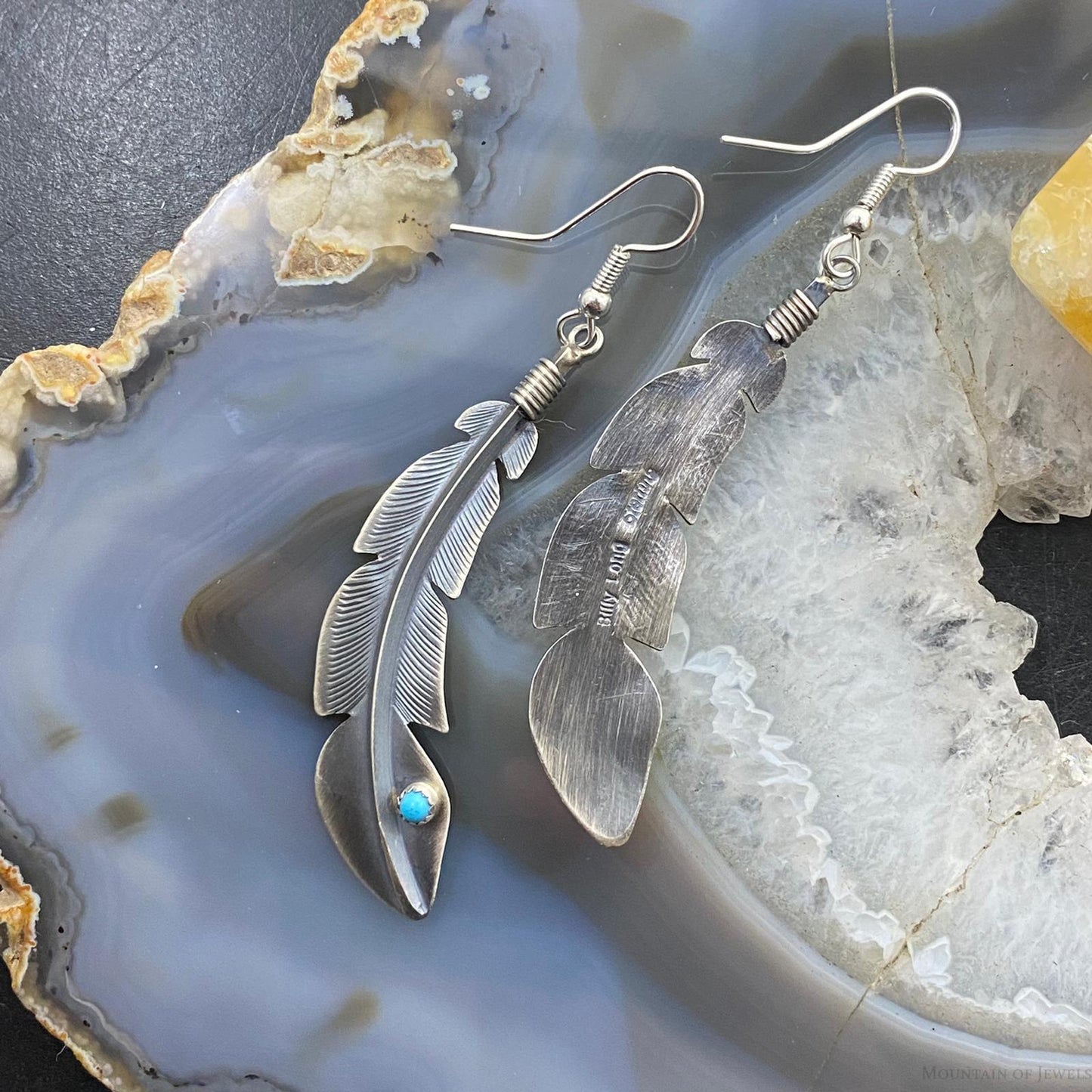 Billy Long Sterling Silver Feather w/Turquoise Dangle Earrings For Women