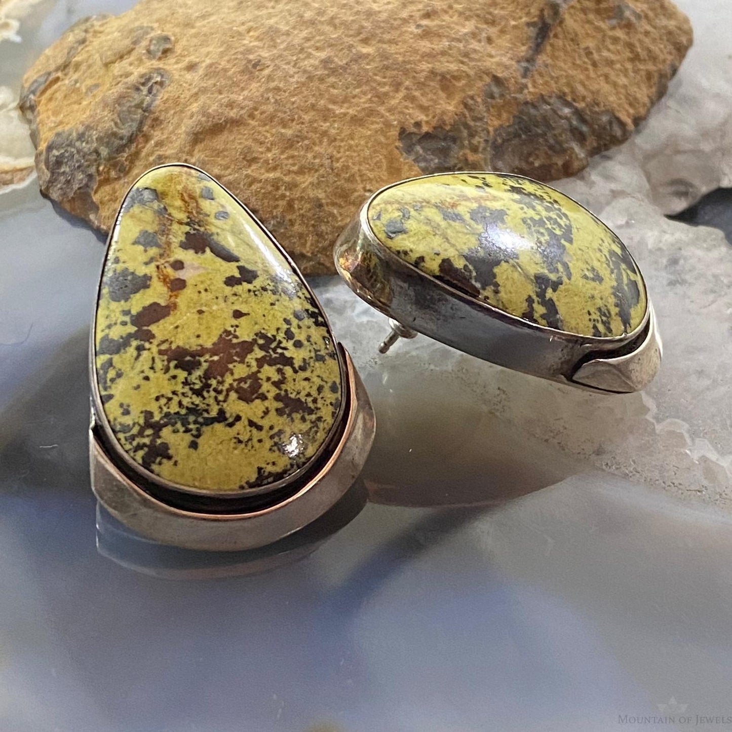 Vintage Native American Sterling Large Teardrop Agate Stud Earrings For Women
