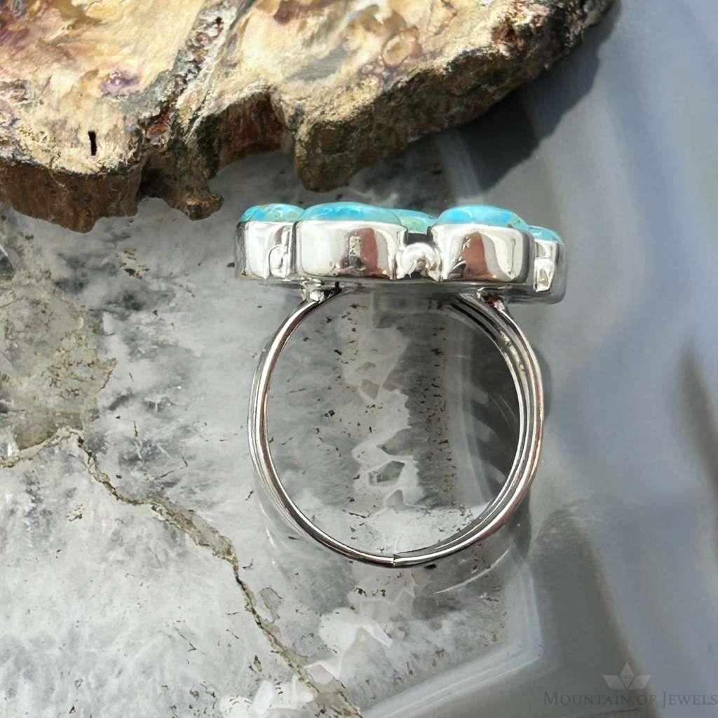 Sterling Silver Southwestern Style Mohave Turquoise Cluster Ring Size 7.5 For Women