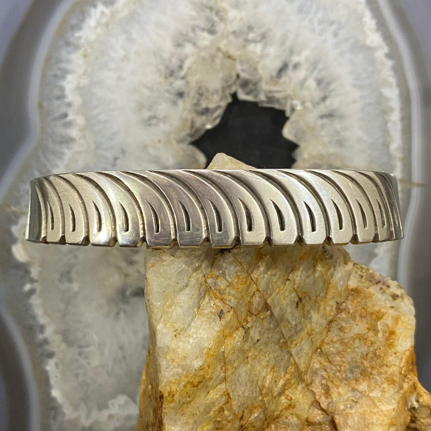 Sally Yazzie Vintage Native American Sterling Silver Engraved Bracelet For Women
