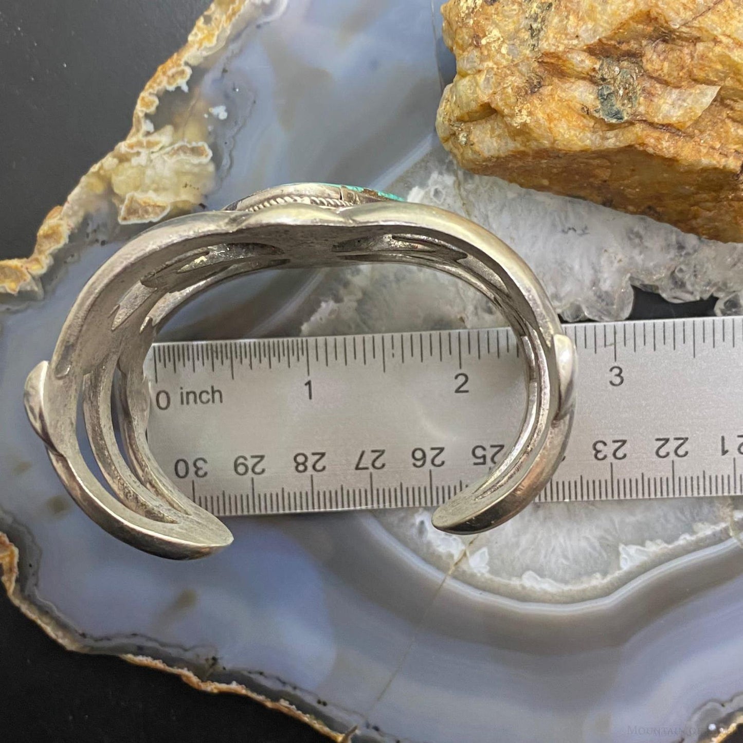 Vintage Native American Silver Sandcast Turquoise Wide Bracelet For Women