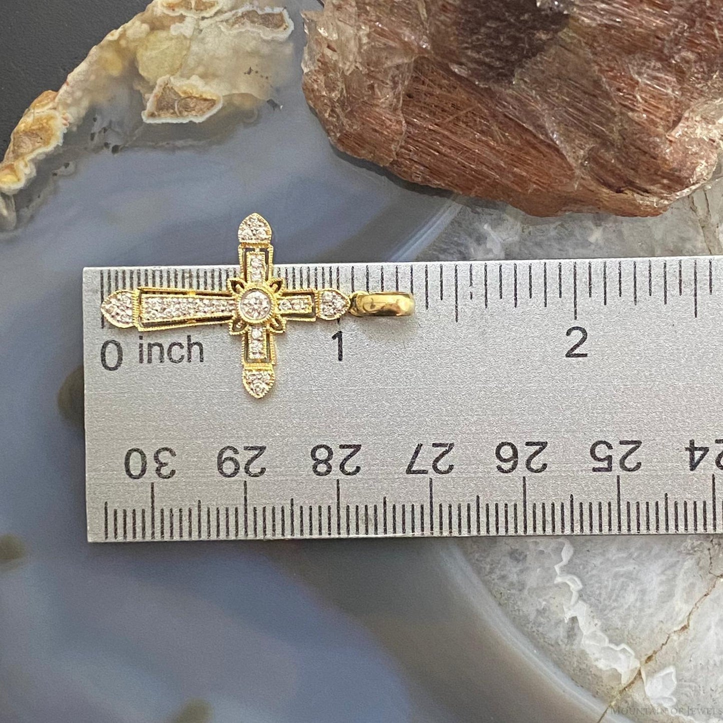 14K Two Tone Yellow & Rose Gold w/Diamonds Cross Pendant For Women