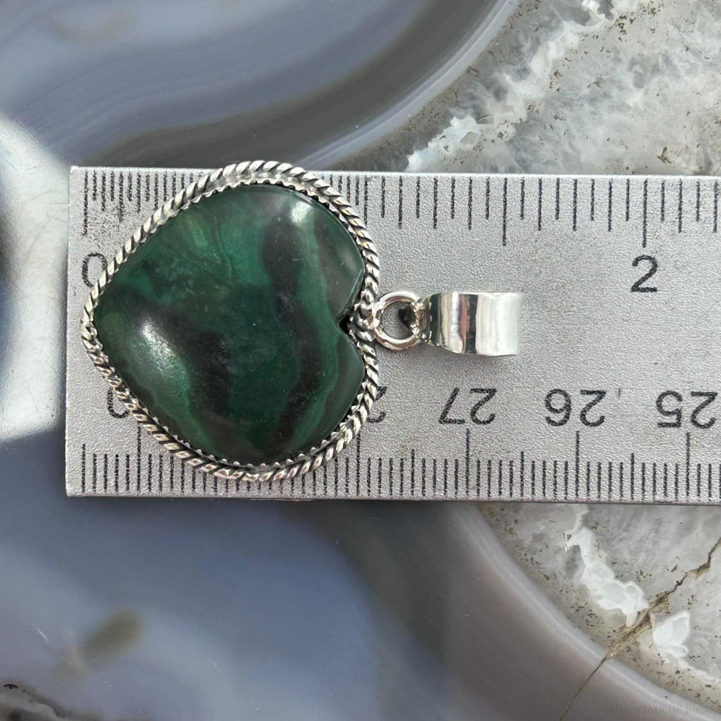 Sterling Silver Southwestern Style Malachite Heart Pendant For Women