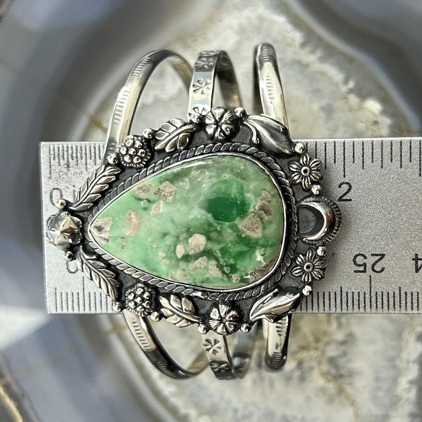 Sterling Silver Southwestern Style Large Teardrop Variscite Bracelet For Women #1