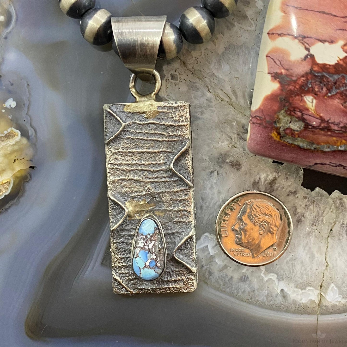 Wilson Dawes Sterling Silver Teardrop Golden Hill Turquoise Rectangle Tufa Cast Unisex Pendant