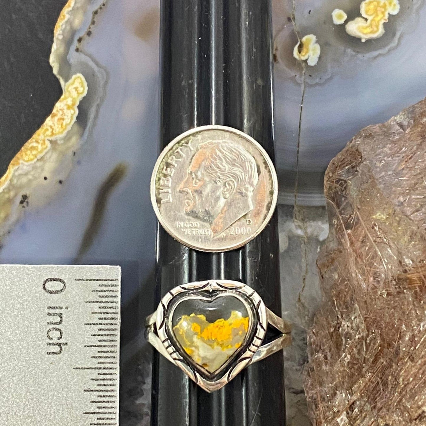 Native American Sterling Silver Bumblebee Jasper Heart Ring Size 9 For Women