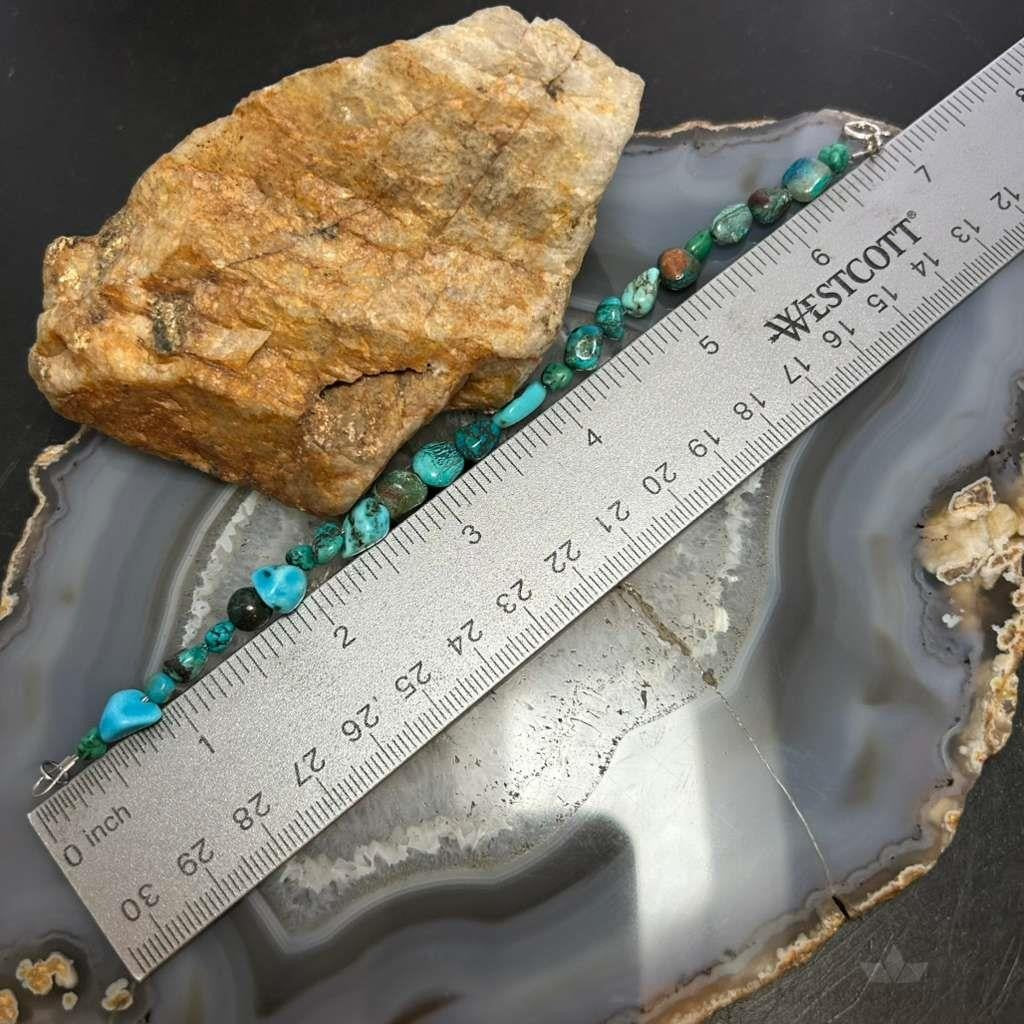 Sterling Silver Natural Turquoise Beads 7" Bracelet For Women