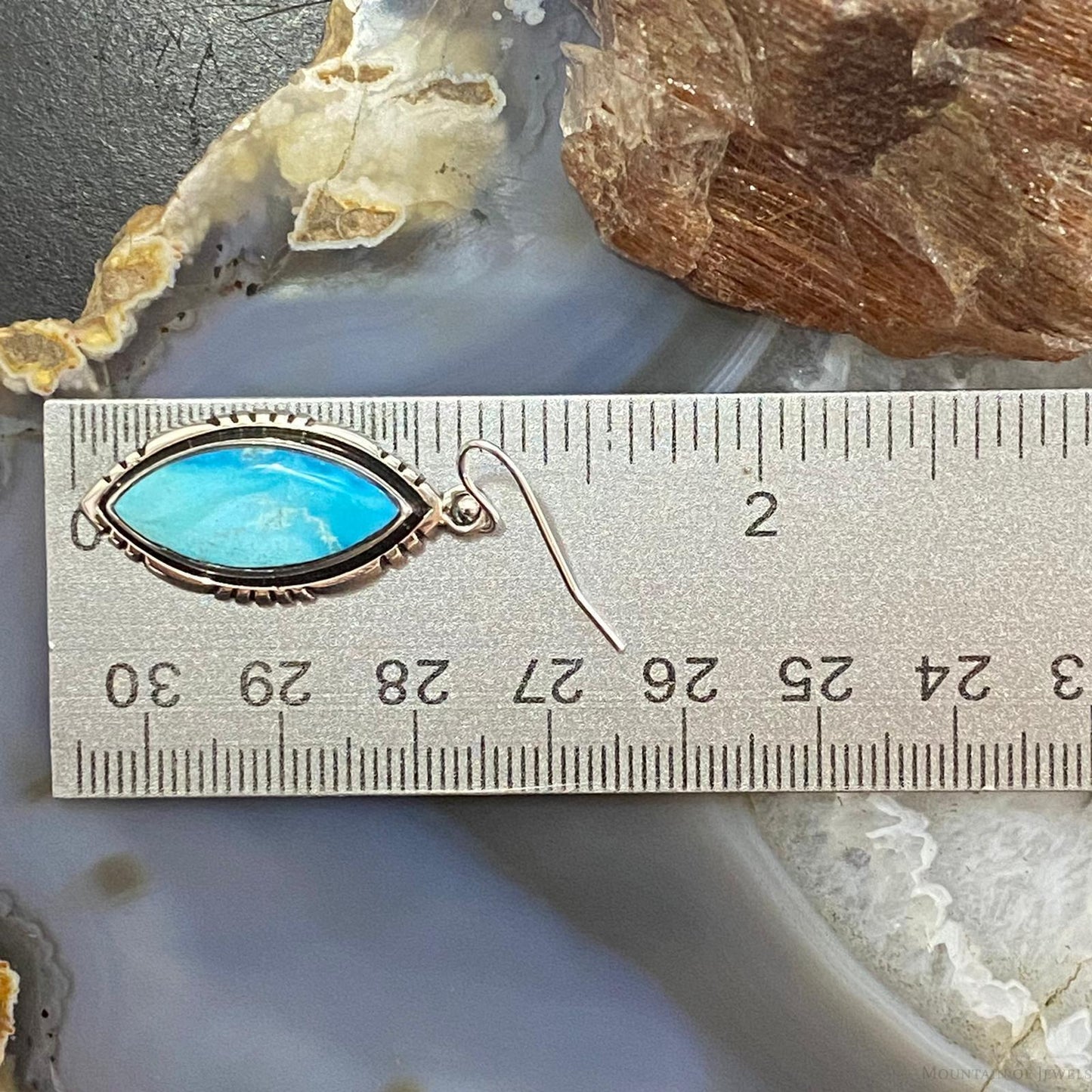 Native American Sterling Silver Marquise Blue Ridge Turquoise Dangle Earrings For Women #1