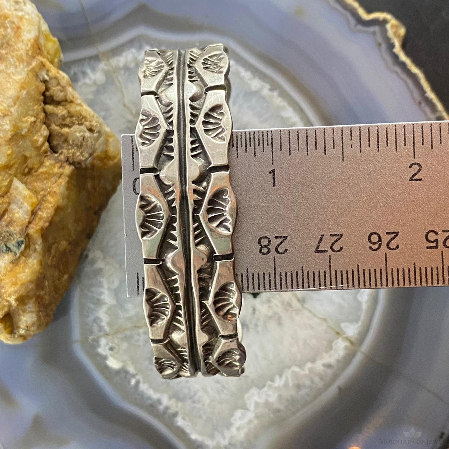 Signed Frank Native American Sterling Silver Stamped Bracelet For Men