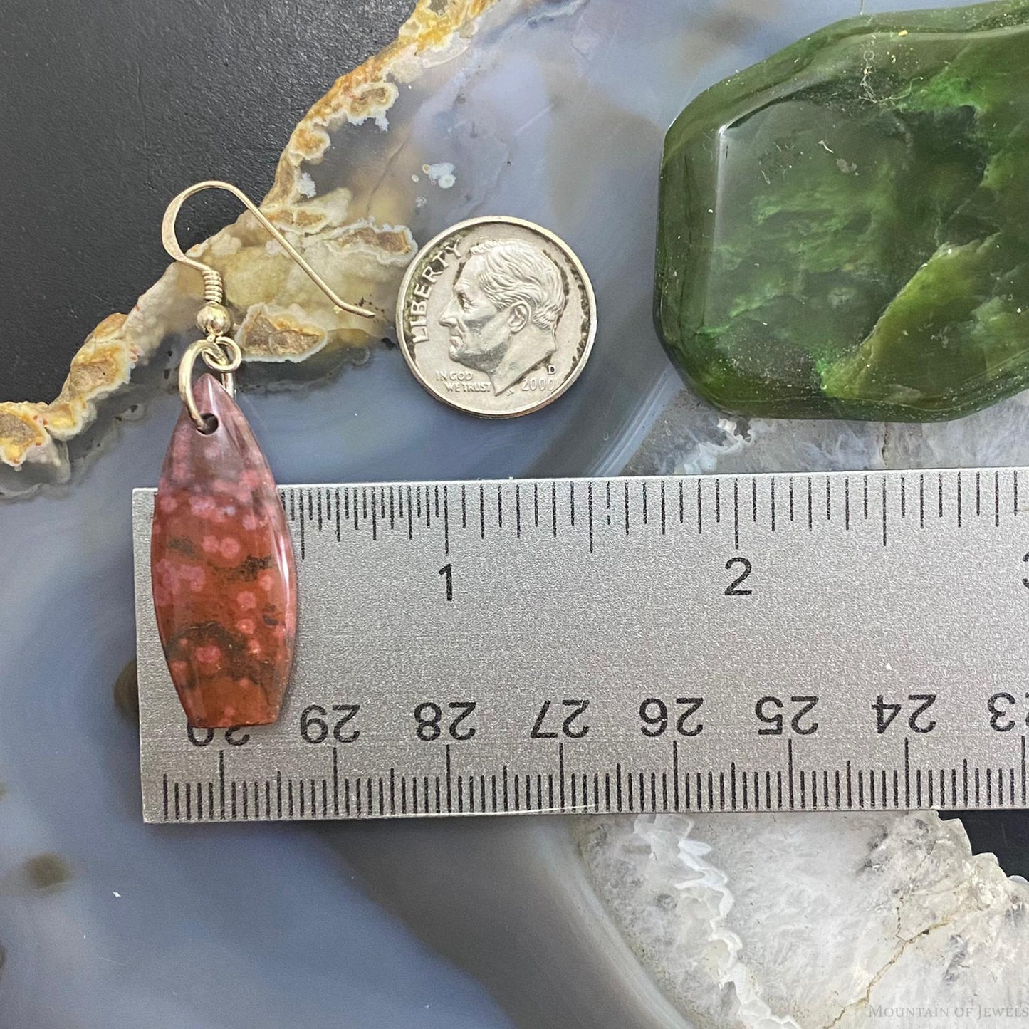 Sterling Silver Oblong River Jasper Slab Dangle Earrings For Women #137