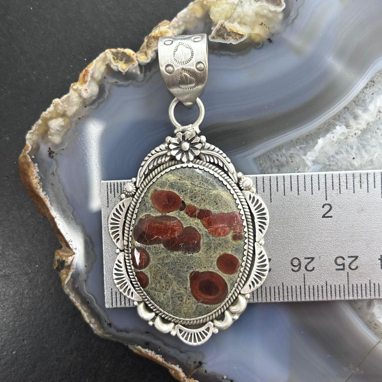 Sterling Silver Southwestern Style Oval Peanut Obsidian Decorated Pendant For Women