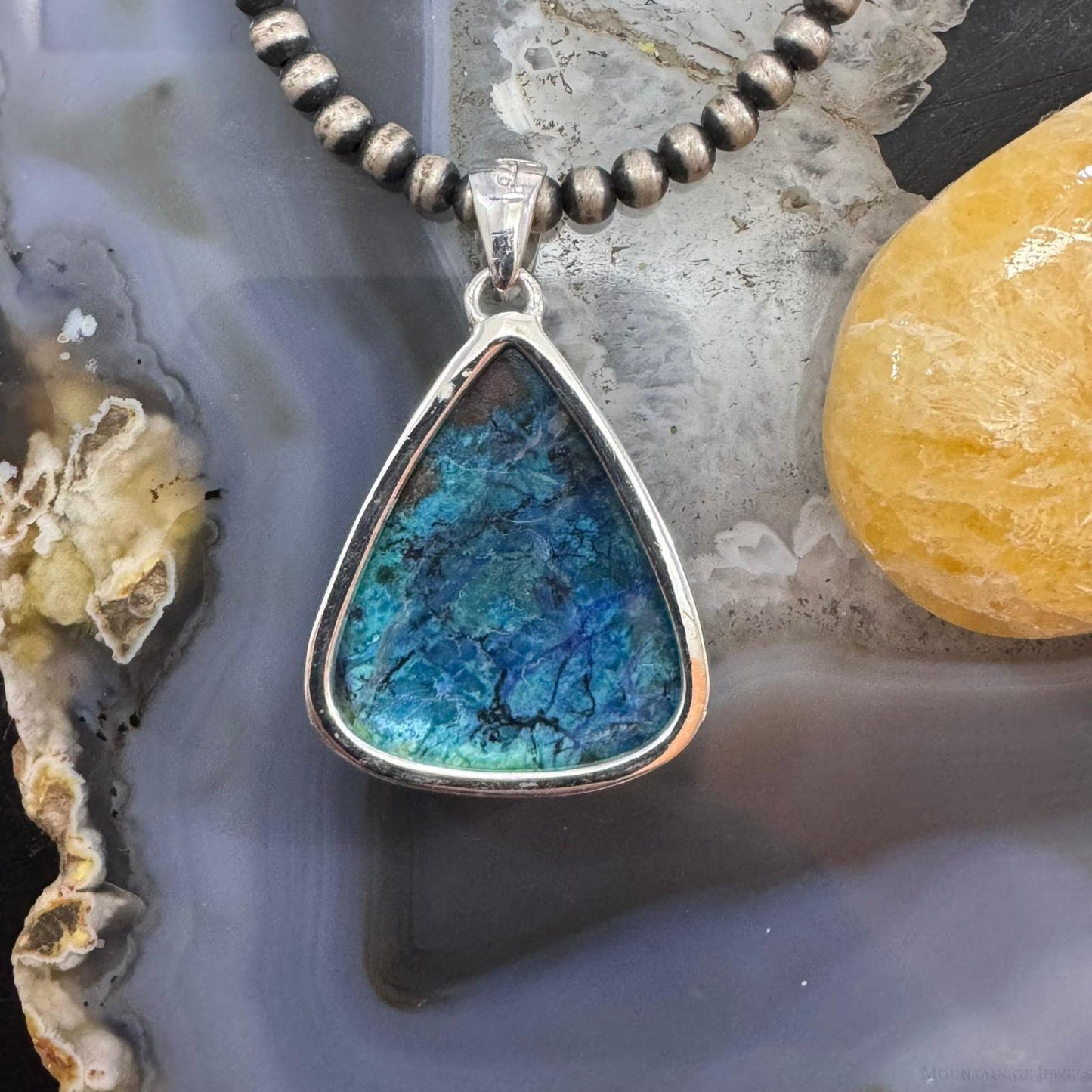 Sterling Silver Southwestern Style Triangle Turquoise Unisex Pendant