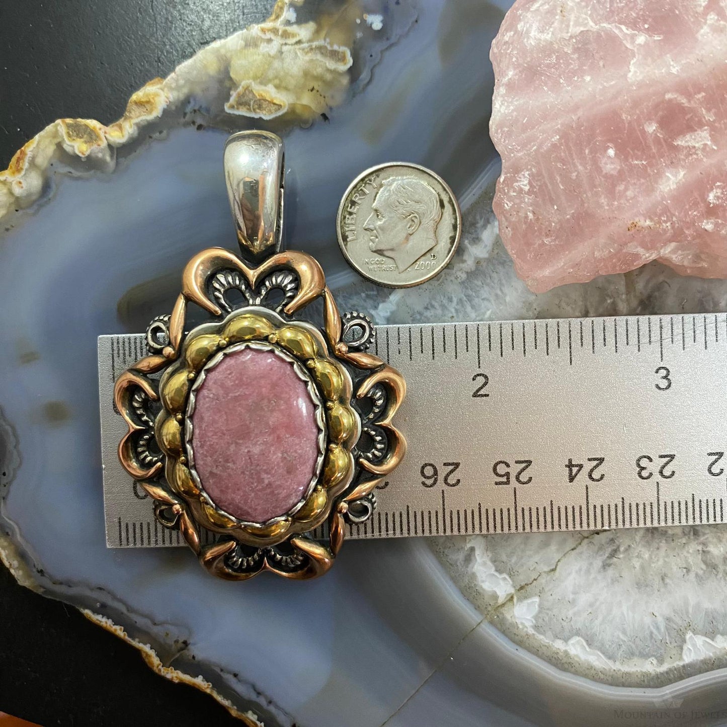 Carolyn Pollack Southwestern Style Mix Metal Turquoise & Rhodonite Pendant For Women