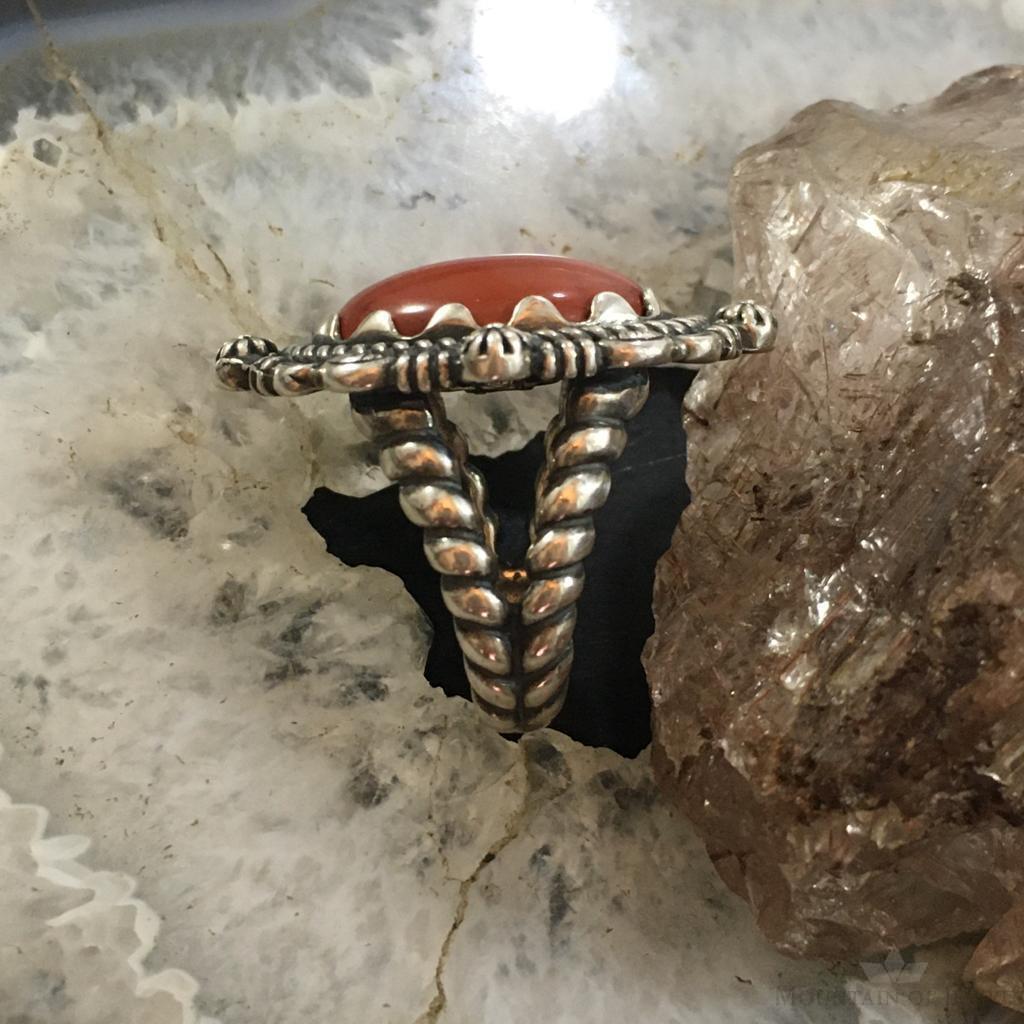 Carolyn Pollack Vintage Sterling Silver Oval Red Jasper Decorated Ring For Women