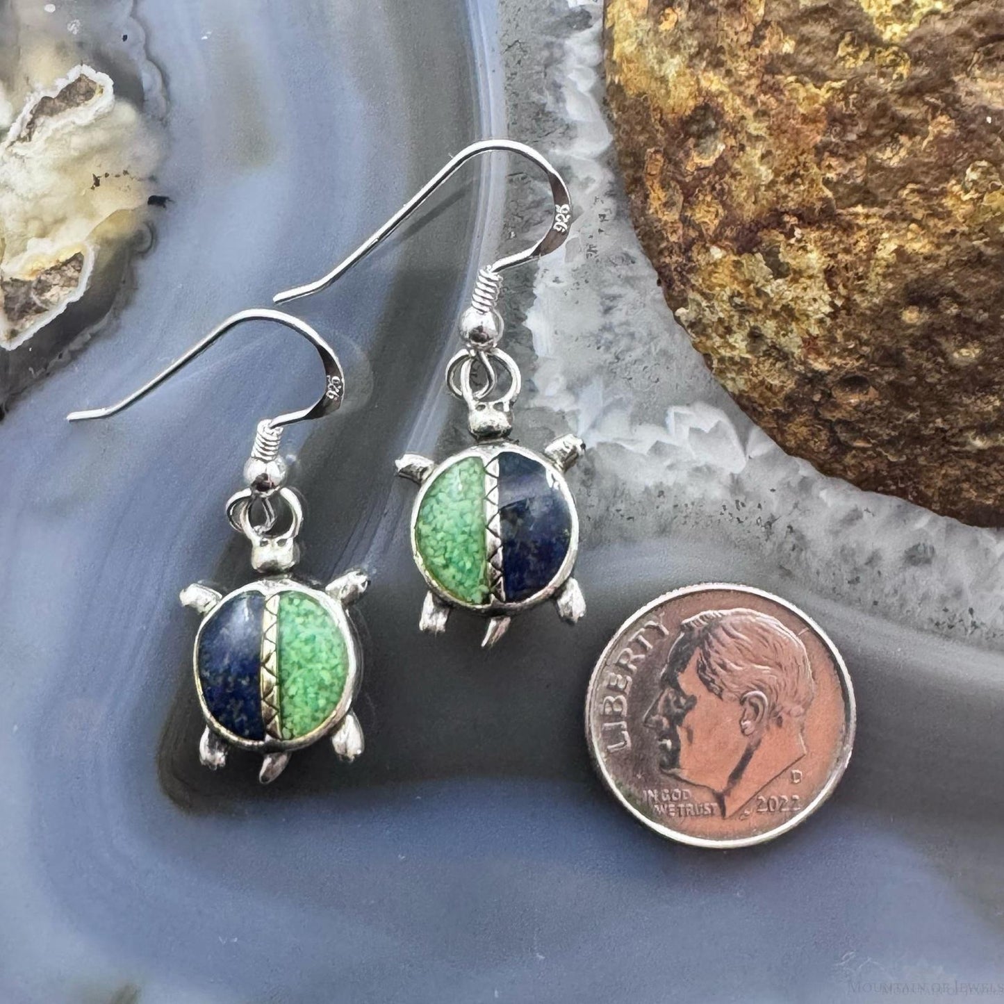 Carolyn Pollack Southwestern Style Sterling Silver Chip Inlay Turtle Dangle Earrings For Women