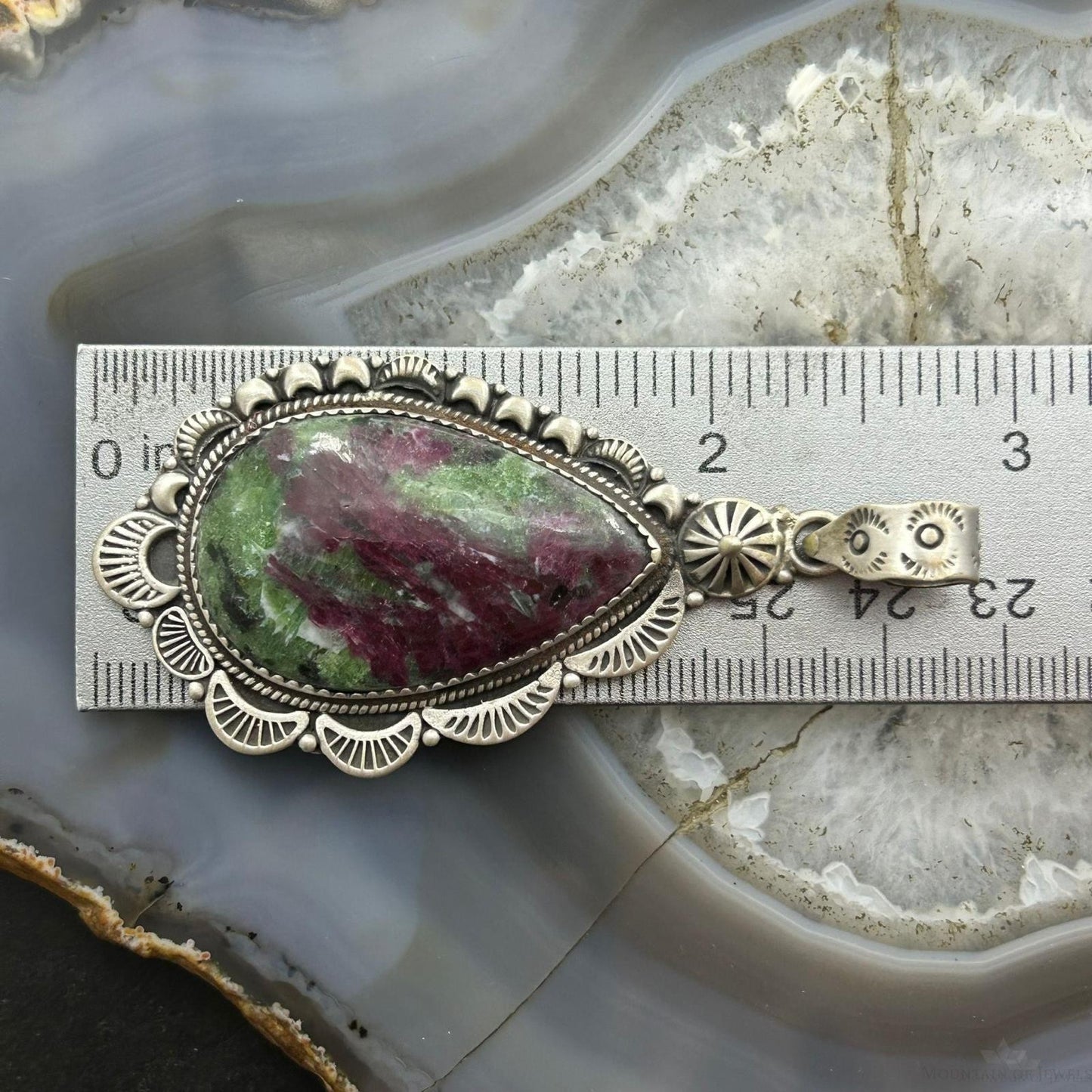 Sterling Silver Southwestern Style Teardrop Ruby Zoisite Decorated Pendant For Women
