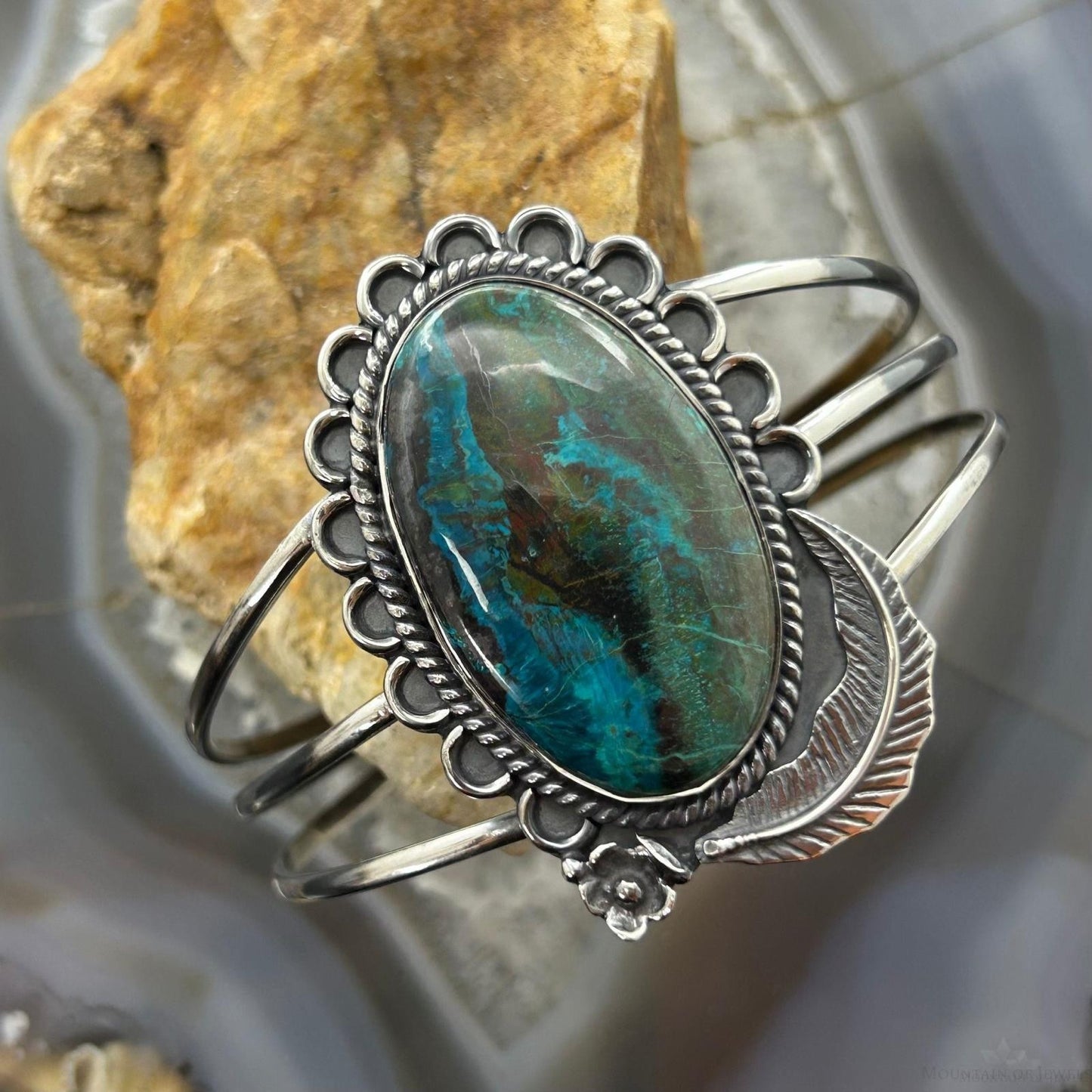 Sterling Silver Southwestern Style Large Oval Shattuckite Bracelet For Women #1