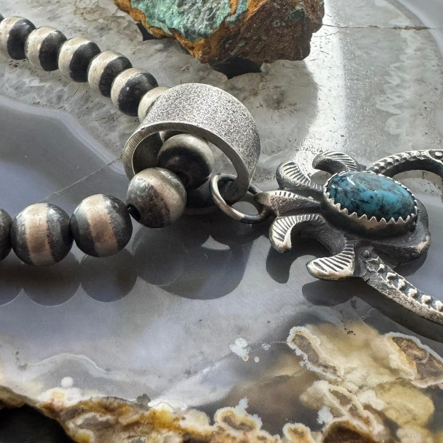 Eva & Linberg Billah Native American Sterling Silver Turquoise Unisex Naja Pendant #2