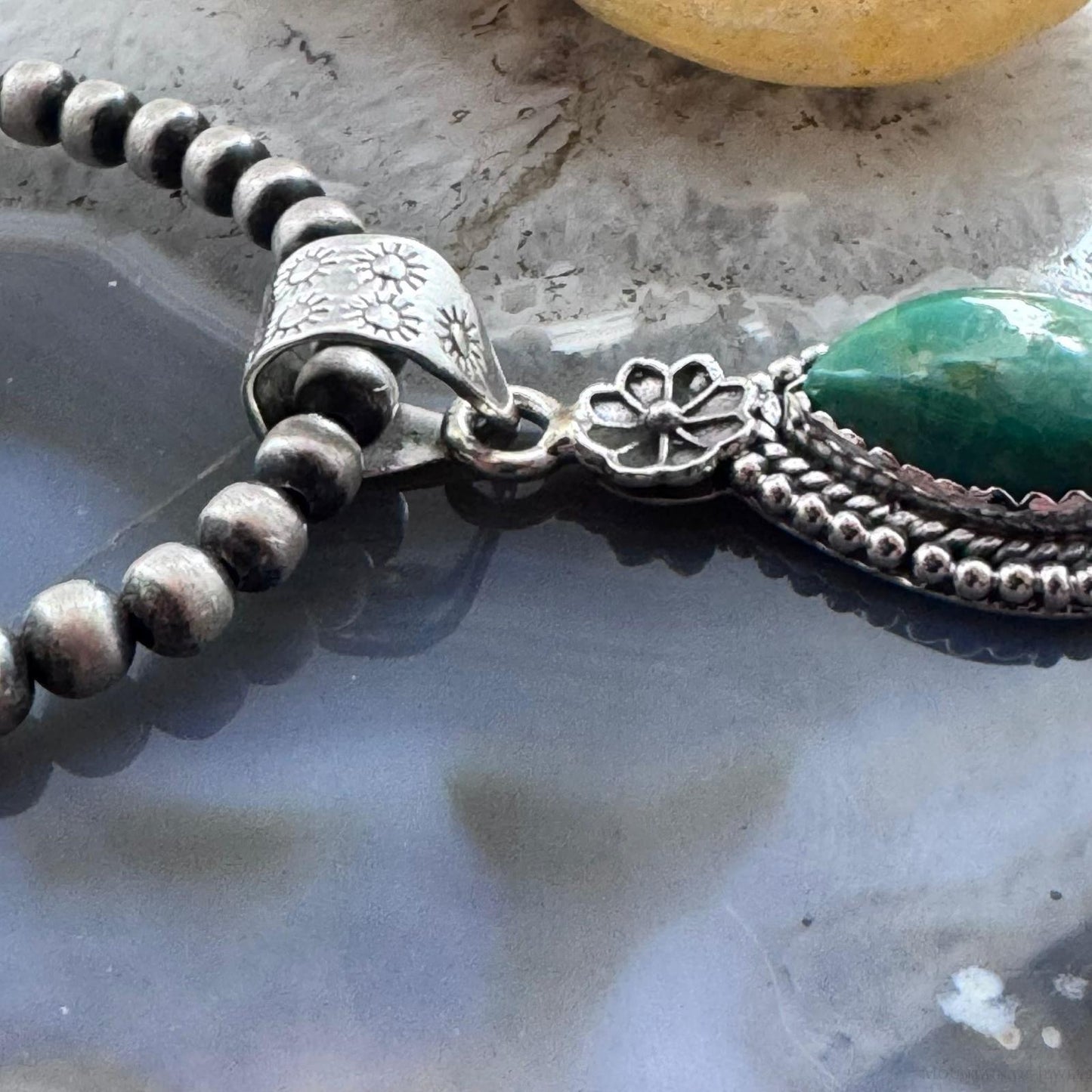Sterling Silver Southwestern Style 2 Turquoise Decorated Pendant For Women