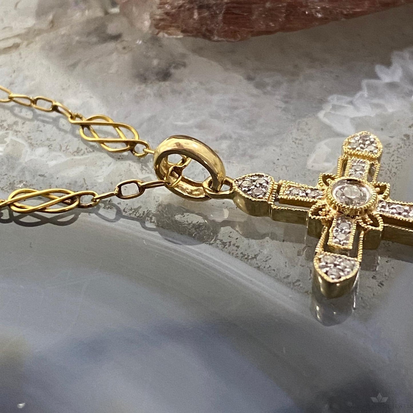 14K Two Tone Yellow & Rose Gold w/Diamonds Cross Pendant For Women