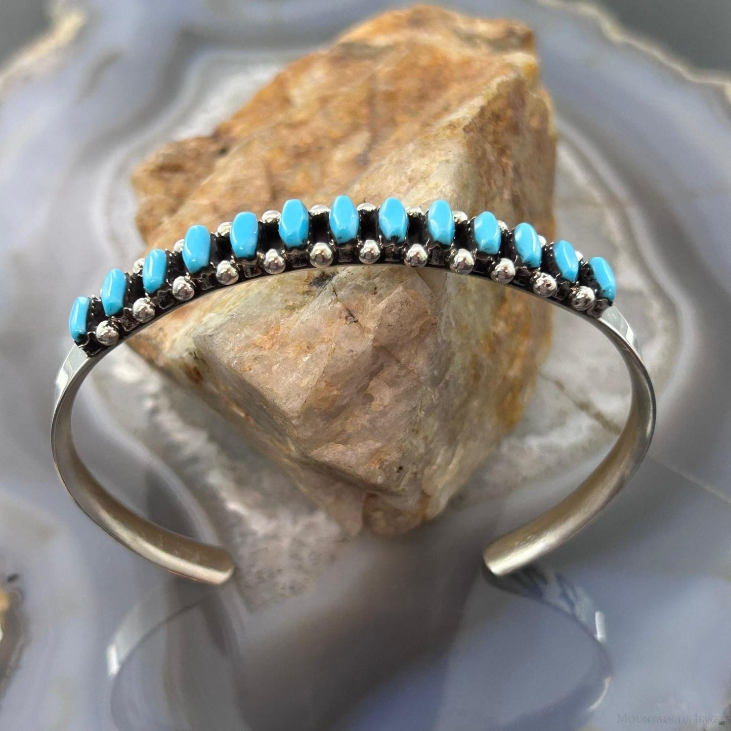 Veronica Martza Native Americn Sterling Silver Needlepoint Turquoise Bracelet For Women