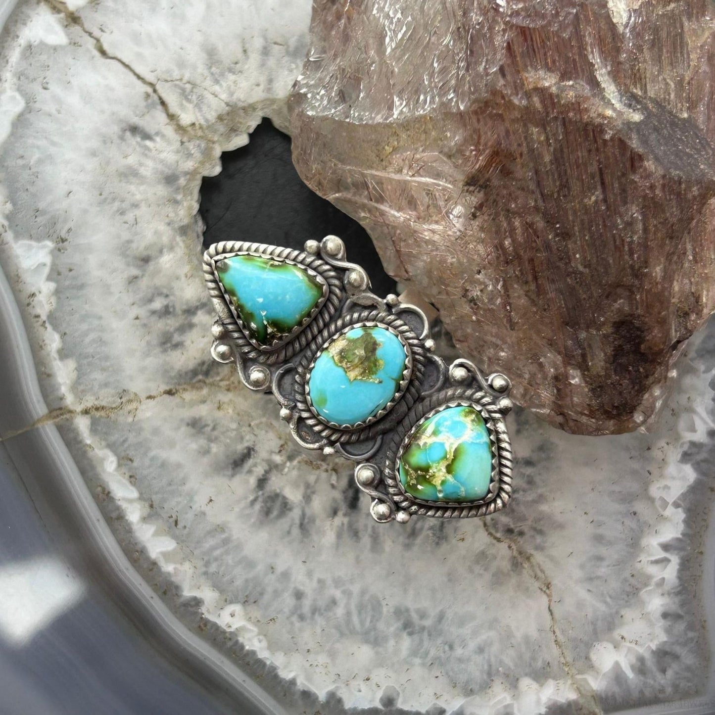 Sterling Silver Southwestern Style Sonora Gold Turquoise Adjustable Ring For Women #1