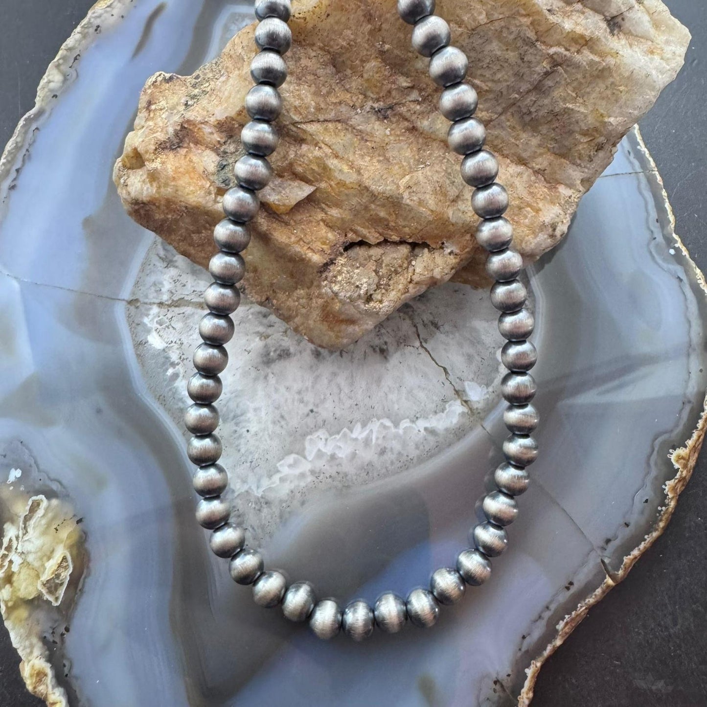 Sterling Silver Southwestern Style 6 mm Navajo Pearl Beads 20"-22" Necklace For Women