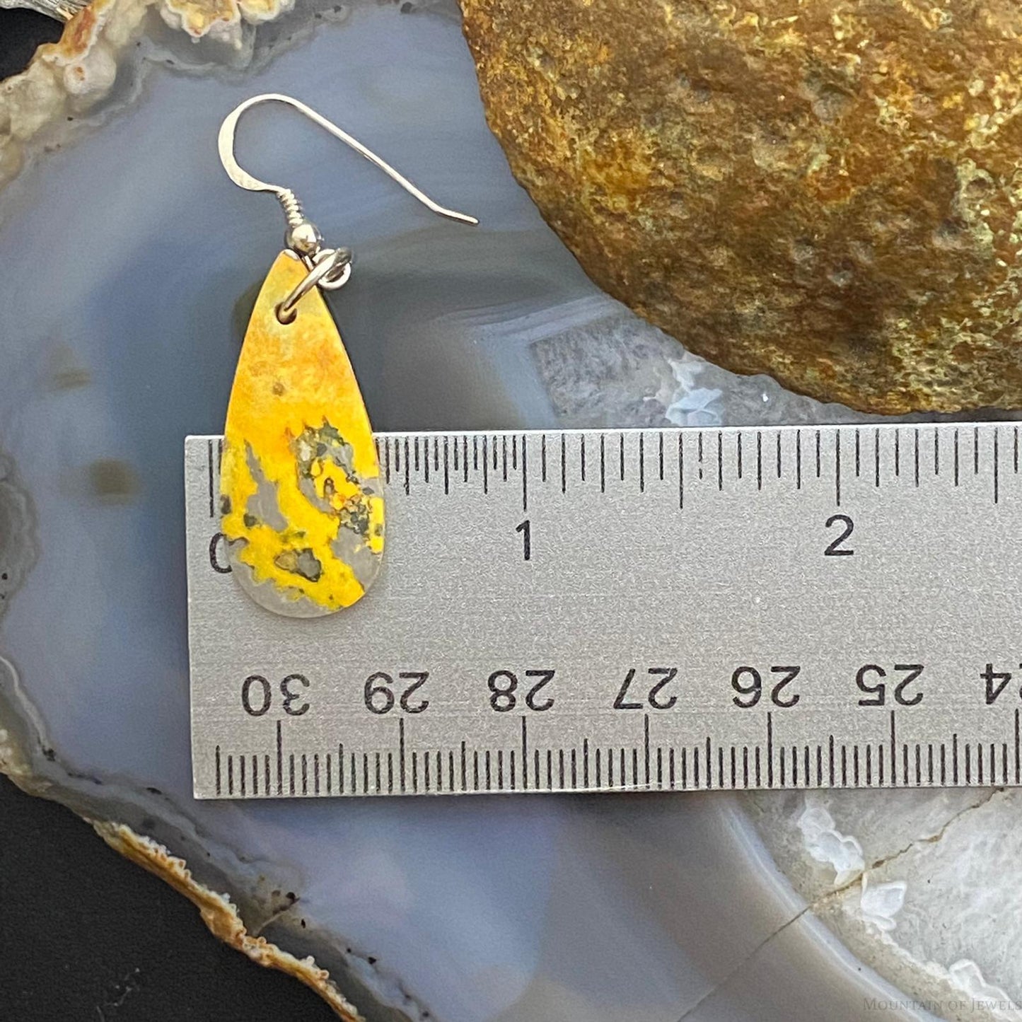 Sterling Silver Teardrop Bumblebee Jasper Slab Dangle Earrings For Women #032