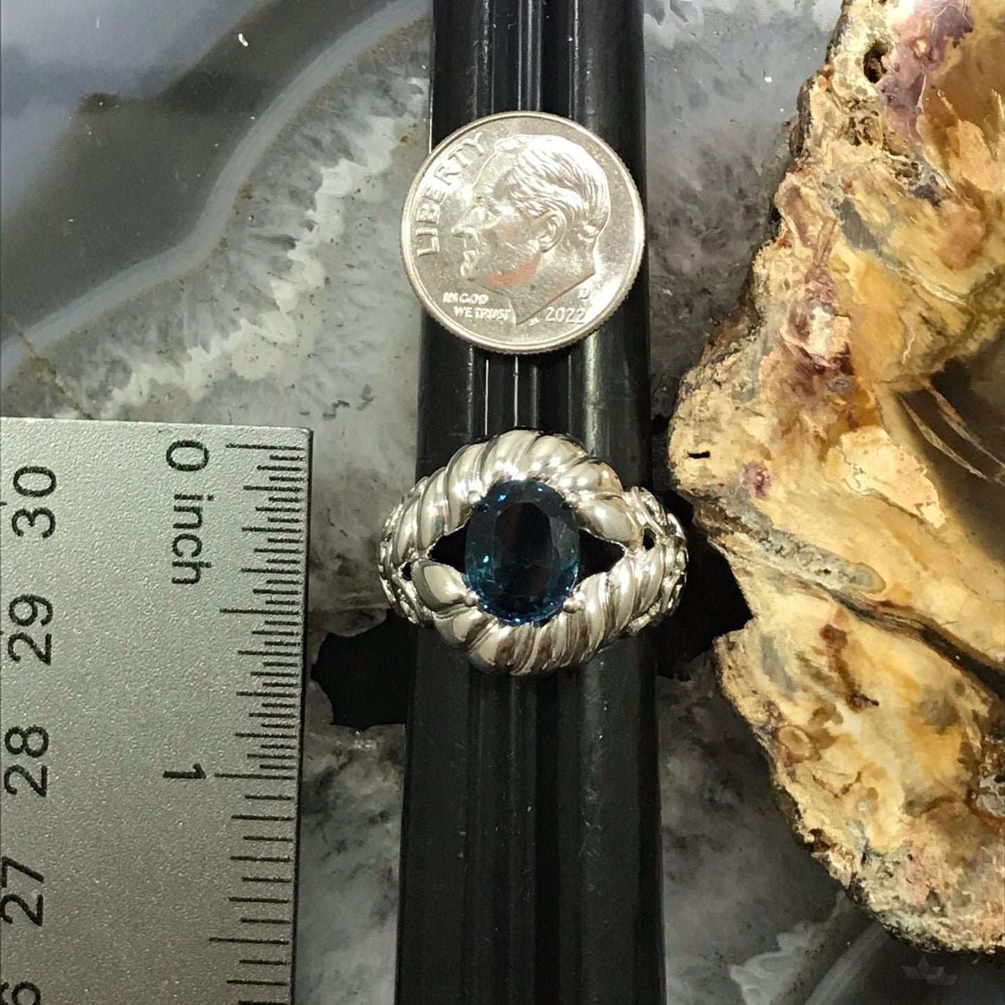 Carolyn Pollack Sterling Silver Oval Faceted London Blue Topaz Ring Size 8.25 For Women