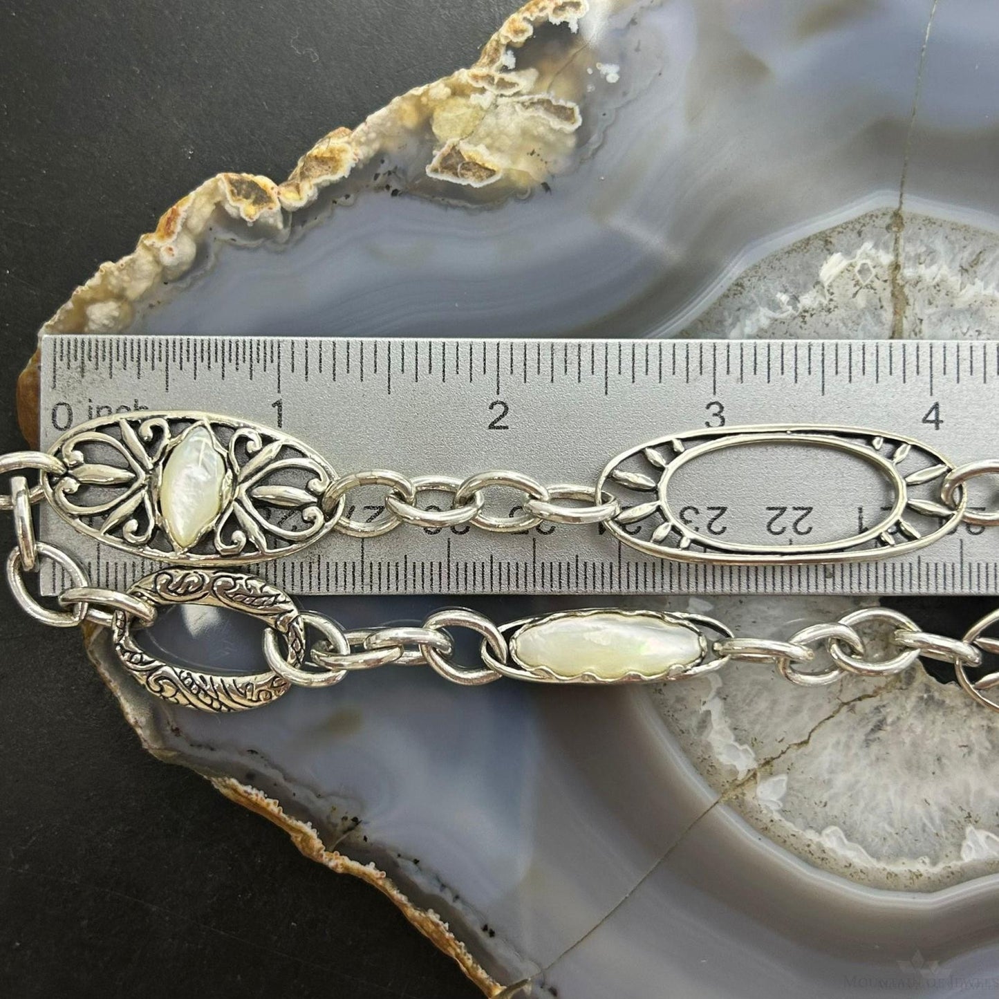 Carolyn Pollack Vintage Sterling Mother Of Pearl Chain Link Necklace For Women