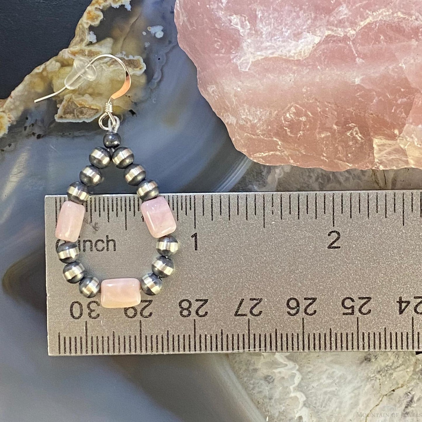 Navajo Pearl Beads & Peruvian Opal 4mm Sterling Silver Hoop Dangle Earrings