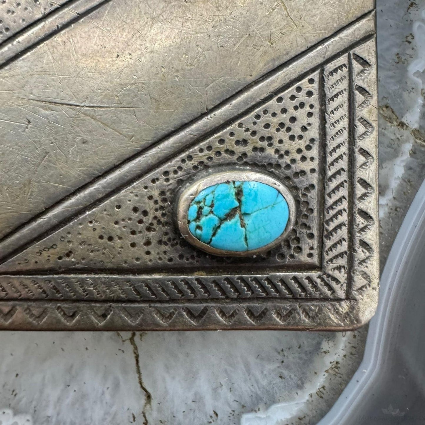 David Taliman Vintage Native American Sterling Silver w/Turquoise Belt Buckle For Men