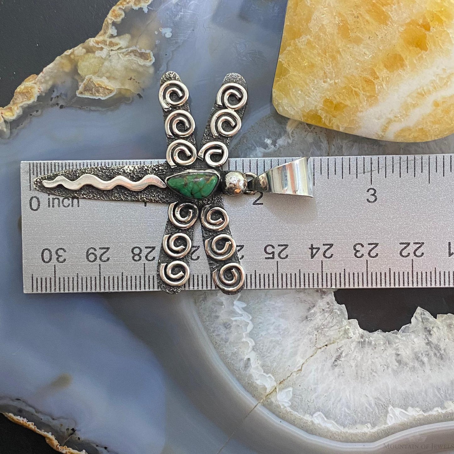 Alex Sanchez Sterling Silver Petroglyph & Turquoise Dragonfly Unisex Pendant #2