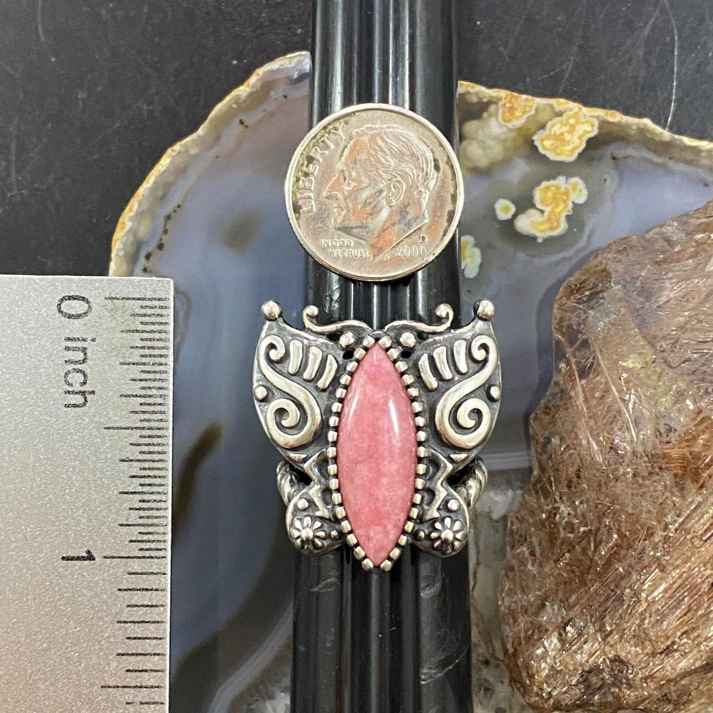 Carolyn Pollack Southwestern Style Sterling Silver Pink Rhodonite Butterfly Ring For Women