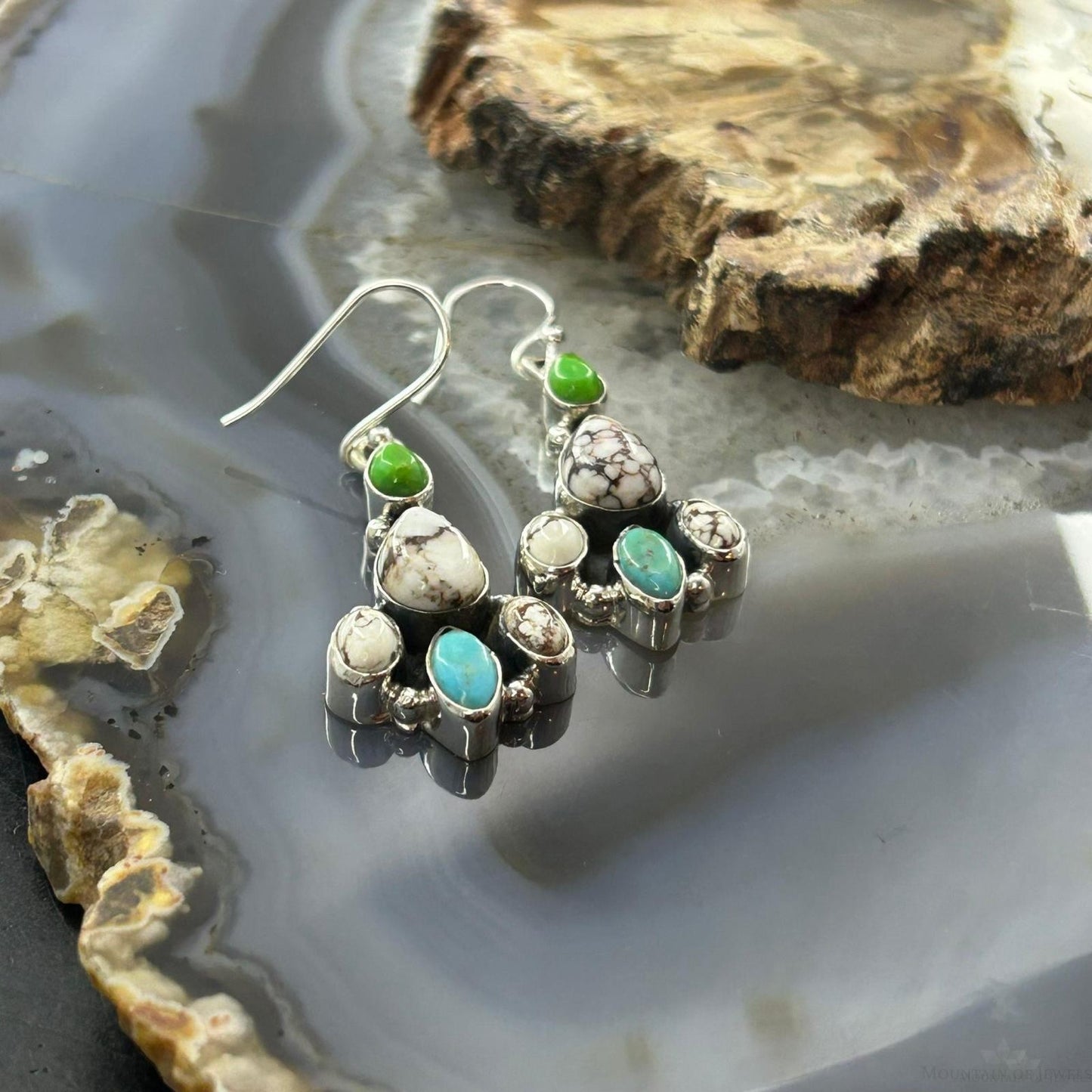 Sterling Silver Southwestern Style Multistone Dangle Earrings For Women