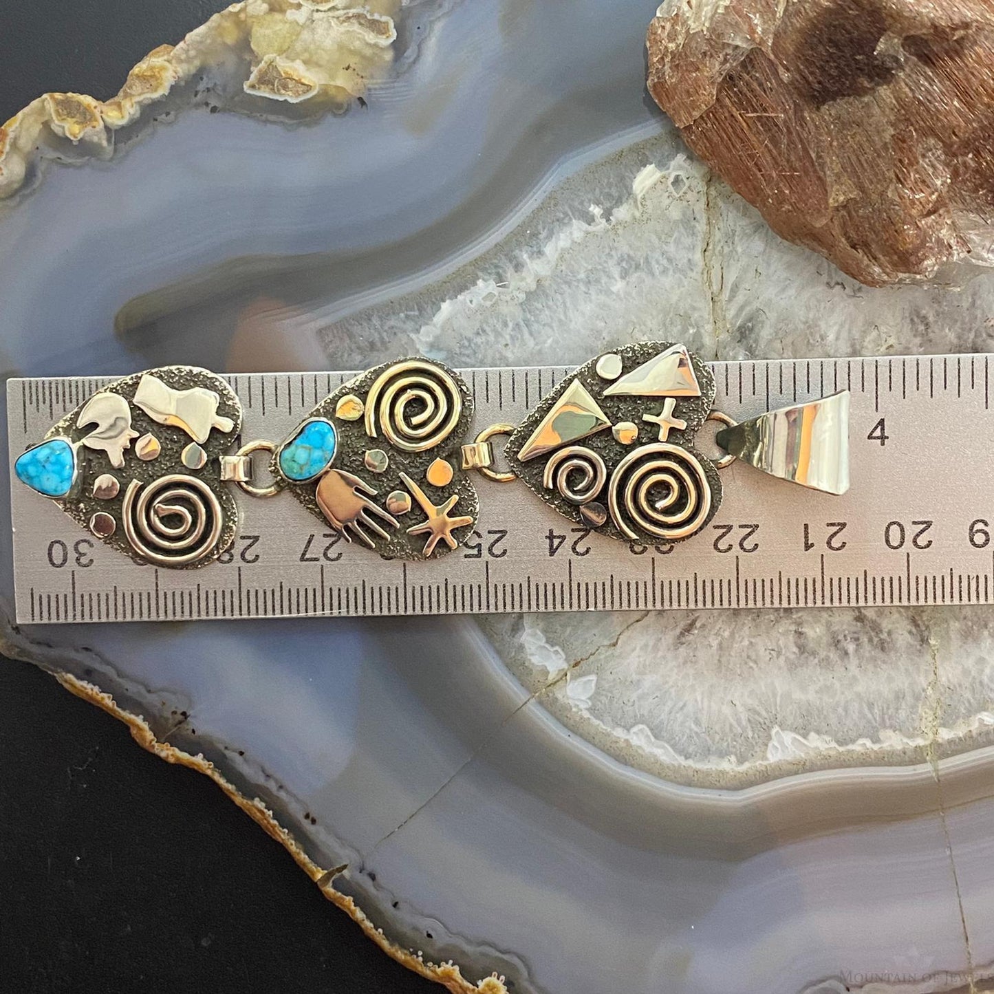 Alex Sanchez Native American Sterling Silver Triple Petroglyph Heart w/Turquoise Pendant For Women #5