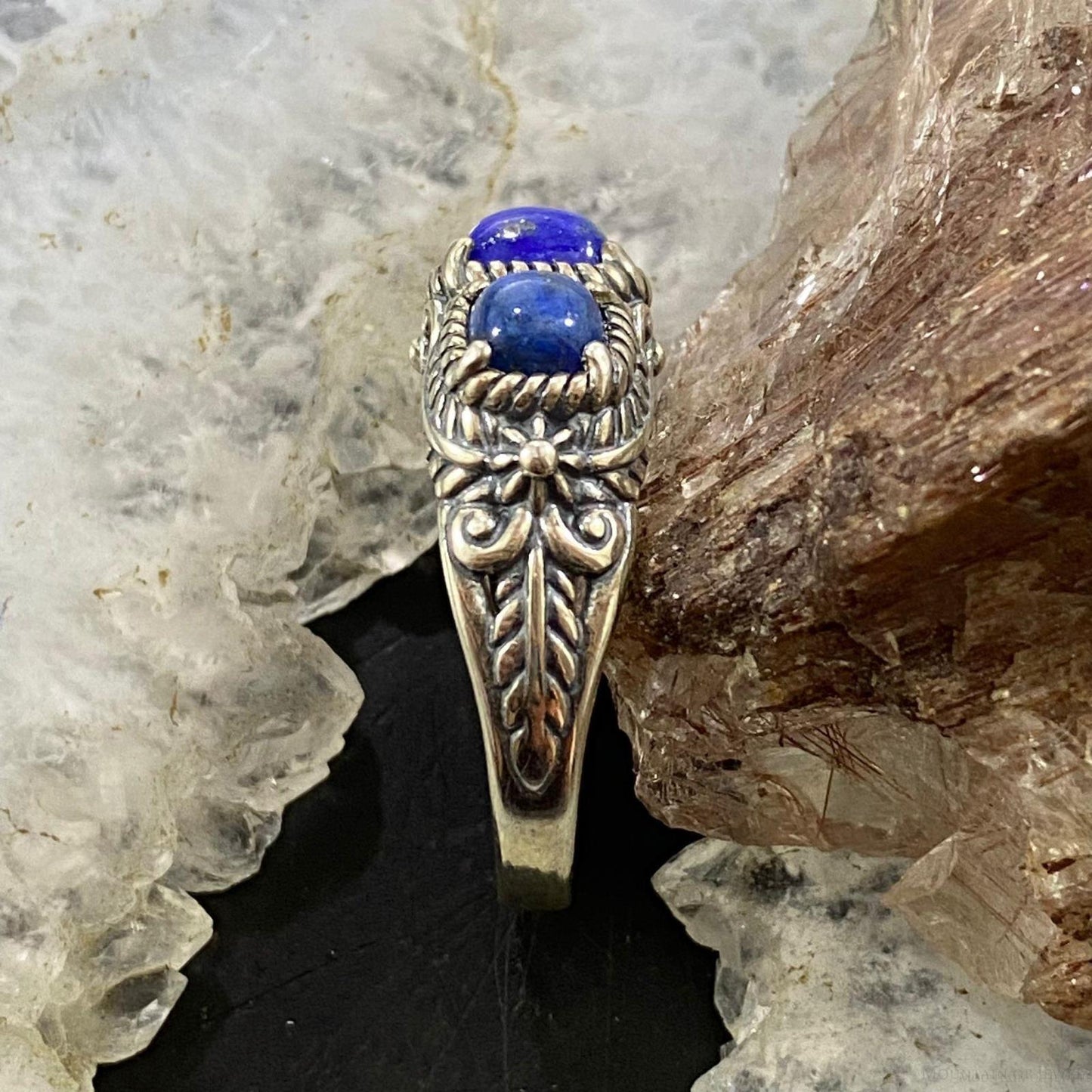 Carolyn Pollack Southwestern Style Sterling Silver Lapis Lazuli & Denim Lapis Decorated Ring For Women