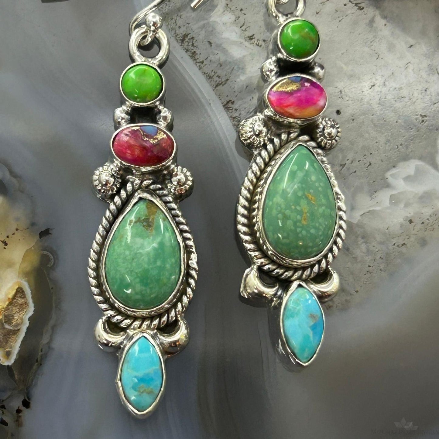 Sterling Silver Southwestern Style Multistone Dangle Earrings For Women #10