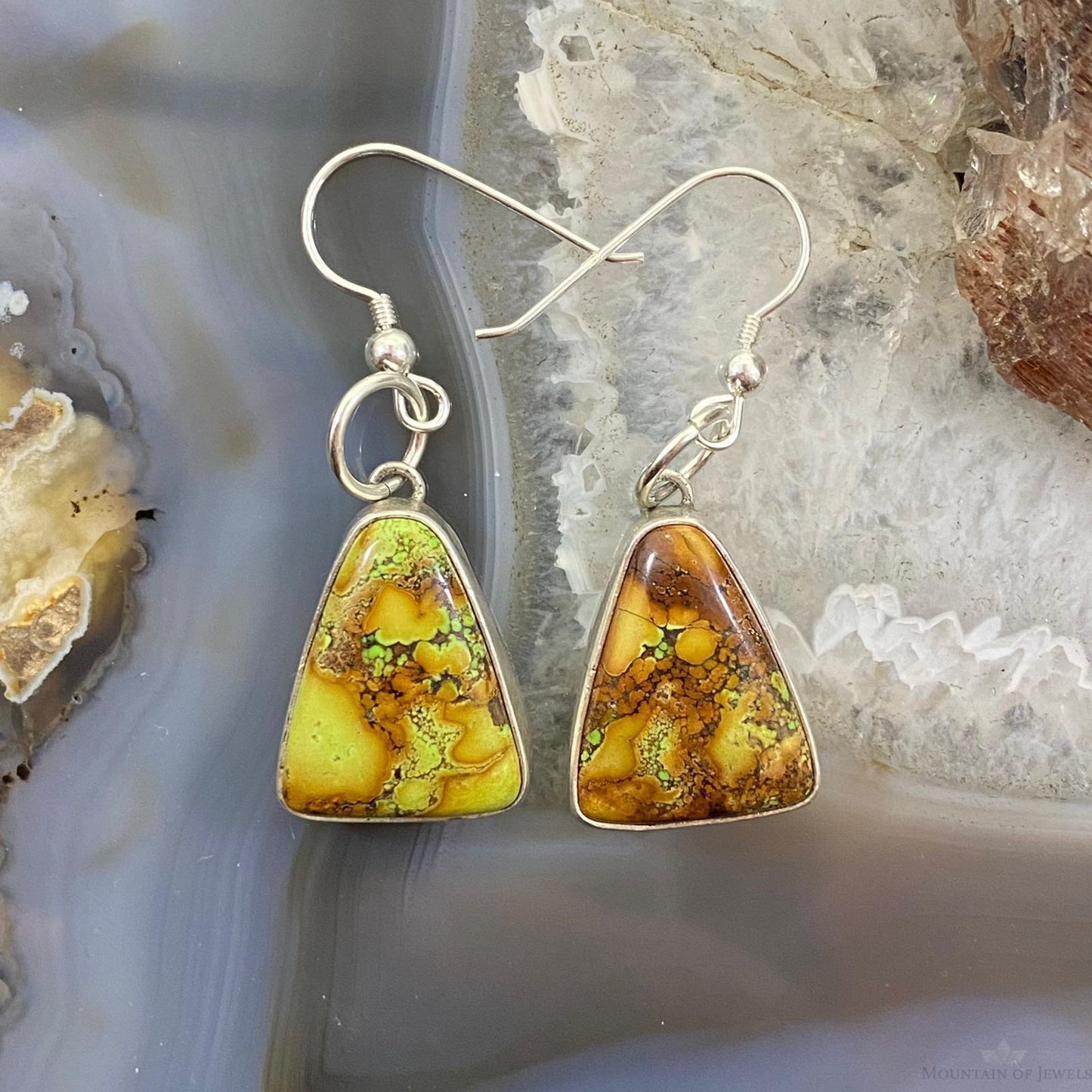 D. Livingston Vintage Sterling Silver Triangle Agate Dangle Earrings For Women