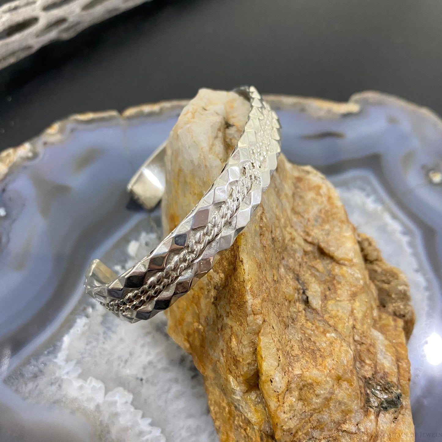 Vintage Native American Sterling Silver Decorated Stackable Bracelet For Women
